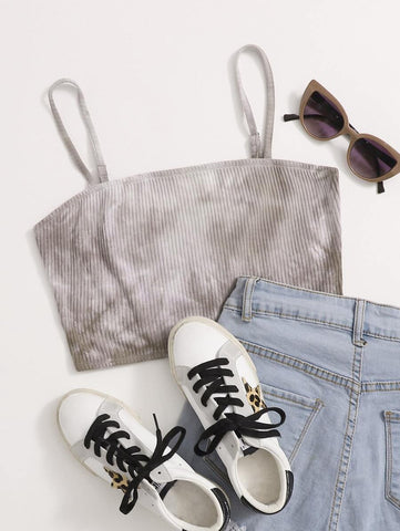 Tie Dye Rib-knit Cami Crop Top - takostyle