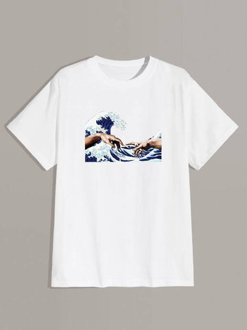 Men Wave & Hands Print Tee