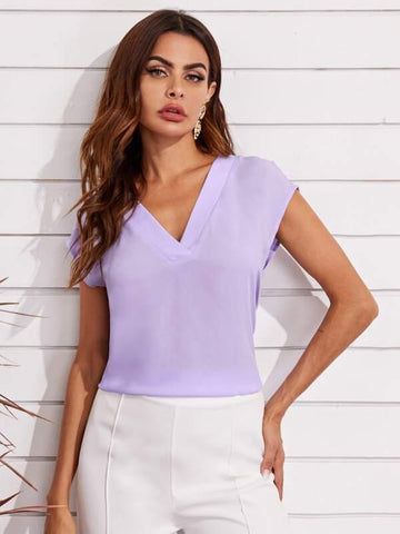 V Neck Solid Top - takostyle