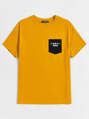 Men Drop Shoulder Letter Graphic Patch Pocket Top