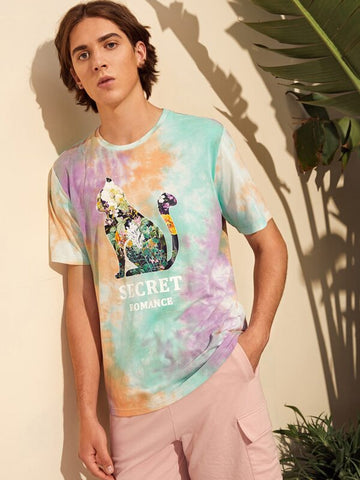 Men Letter Graphic Tie Dye Tee