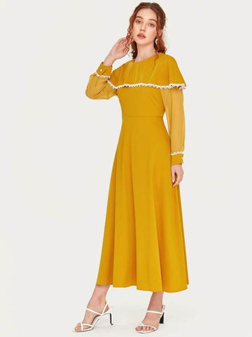 Ruffle Trim Lace Trim Longline Dress - takostyle