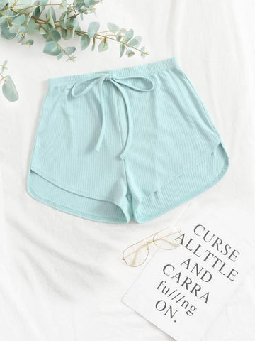 Tie Front Rib-knit Shorts - takostyle