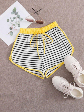 Striped Contrast Binding Dolphin Shorts - takostyle