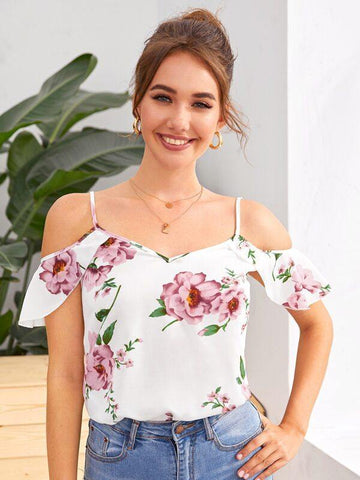 Cold Shoulder Floral Print Top - takostyle