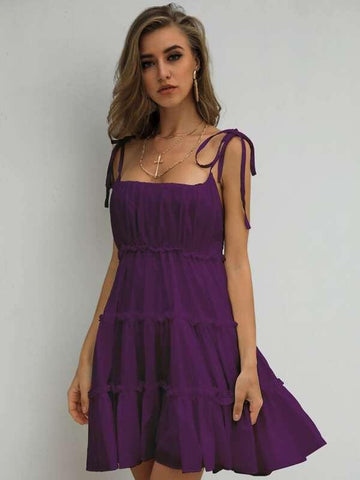 Missord Knot Straps Frill Trim Cami Dress - takostyle