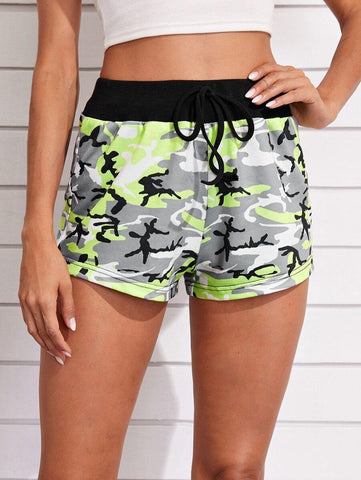 Tie Front Camo Track Shorts - takostyle