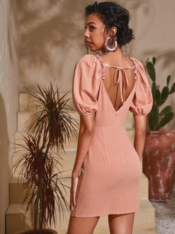 Sweetheart Neck Frill Ruched Bust Milkmaid Dress - takostyle