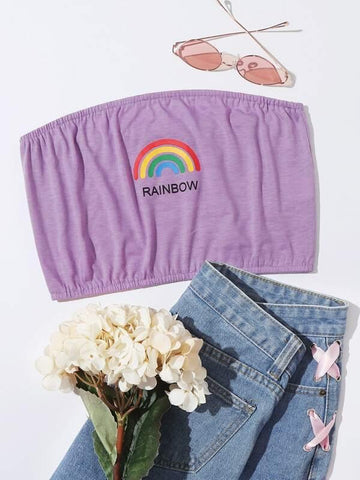 Rainbow And Letter Graphic Tube Top - takostyle