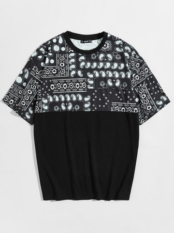 Men Drop Shoulder Paisley Panel Tee