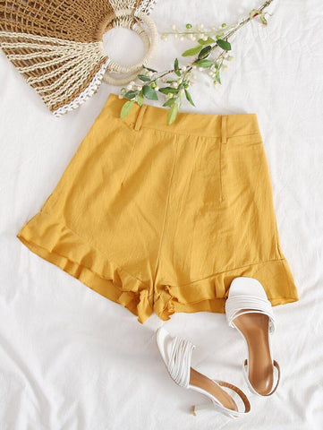 Ruffle Hem Solid Shorts - takostyle