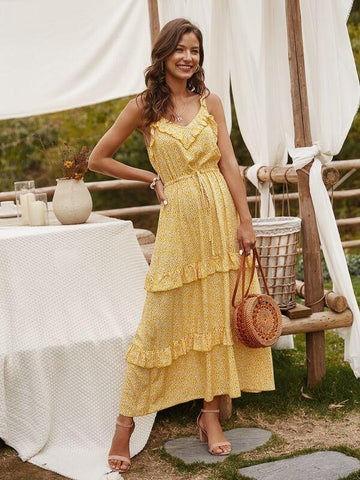 Ditsy Floral Print Ruffle Trim Cami Dress - takostyle