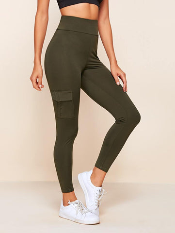 Flap Pocket Wide Band Waist Leggings - takostyle