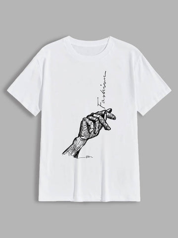 Men Hand Print Short Sleeve Tee