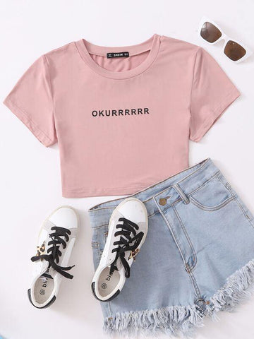 Letter Graphic Crop Tee - takostyle