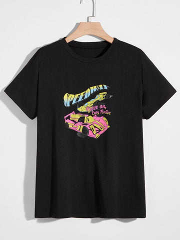 Men Racing Car & Letter Graphic Tee