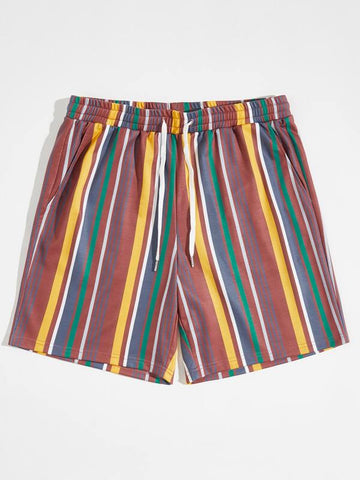 Men Drawstring Waist Striped Shorts