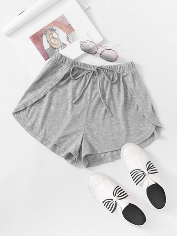 Solid Tulip Hem Tie Front Shorts - takostyle