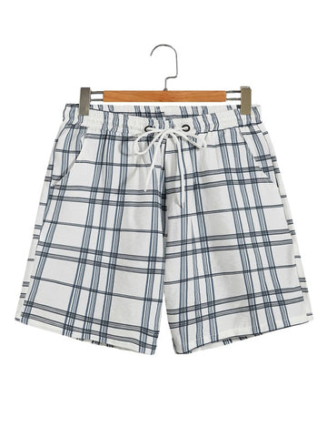 Men Plaid Drawstring Waist Track Shorts