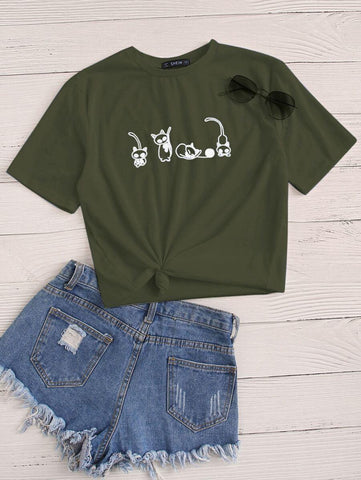 Cartoon Cat Graphic Tee - takostyle