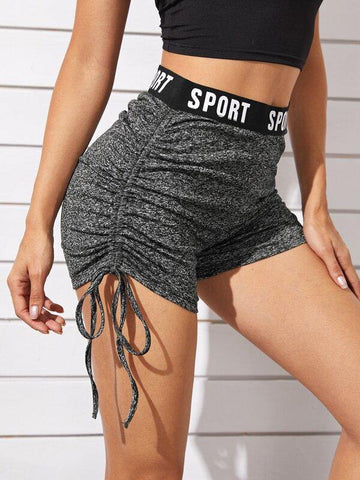 Letter Tape Waist Drawstring Side Track Shorts - takostyle