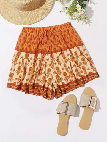 Floral Print Tie Front Shorts - takostyle