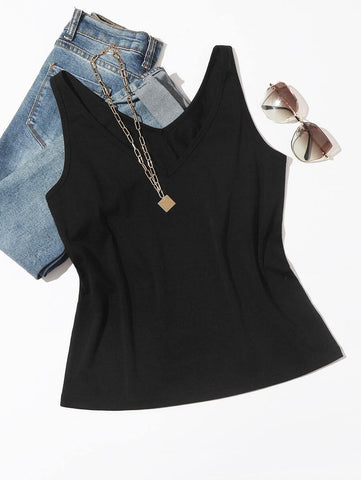 Solid V-neck Slim Fit Tank Top - takostyle