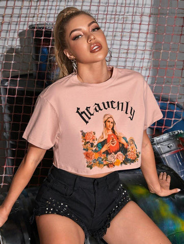 Letter and Figure Graphic Crop Top - takostyle