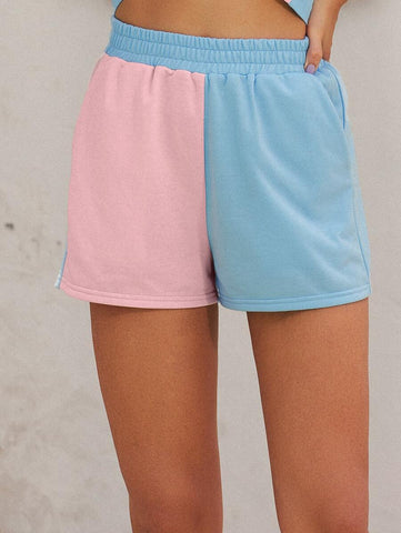 Two Tone Elastic Waist Shorts - takostyle