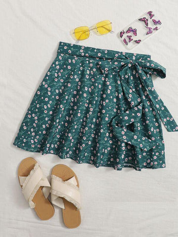 Ditsy Floral Tie Front Skirt - takostyle