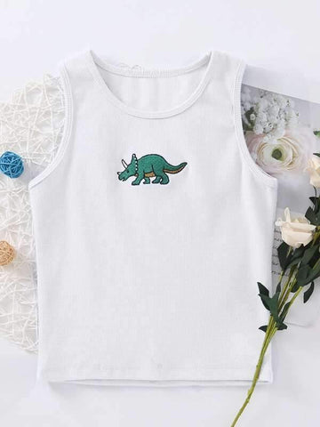 Animal Embroidery Ribbed Tank Top - takostyle