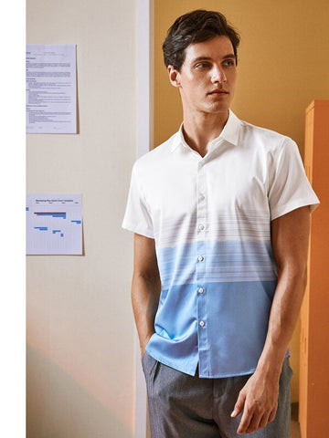 Men Ombre Striped Button Up Tee