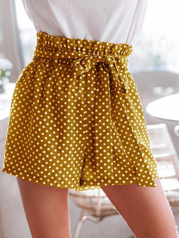 Paperbag Waist Belted Polka Dot Shorts - takostyle