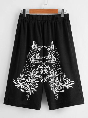 Butterfly & Plants Print Bermuda Shorts - takostyle