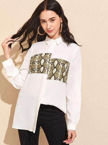 Snakeskin Panel Longline Blouse - takostyle