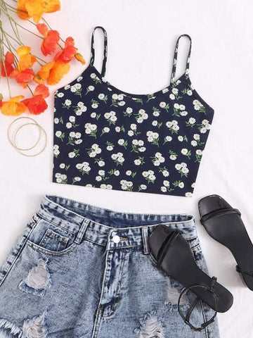 Ditsy Floral Print Crop Cami Top - takostyle