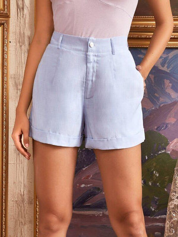 Roll Hem Solid Shorts - takostyle