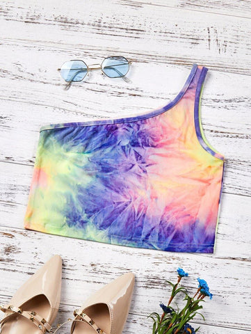 One Shoulder Tie Dye Crop Top - takostyle
