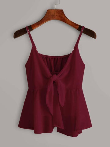Tie Front Peplum Cami Top - takostyle