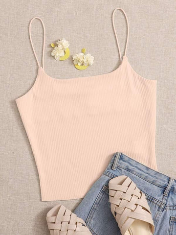 Solid Rib-knit Cami Top - takostyle