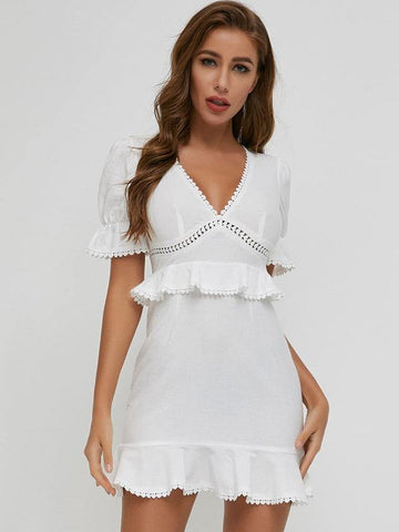 SBetro Ruffle Hem Lace Insert Dress - takostyle