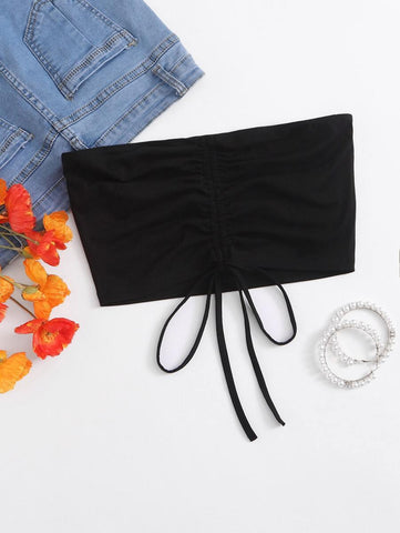 Drawstring Ruched Tube Top - takostyle
