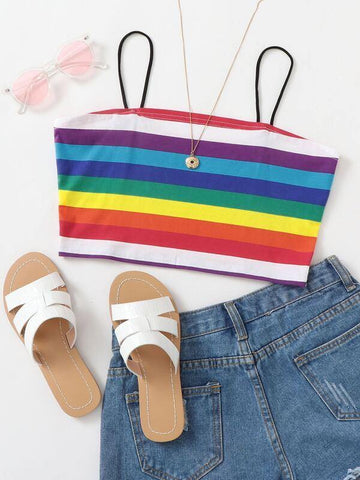 Rainbow Striped Crop Cami Top - takostyle