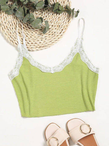 Contrast Lace Crop Cami Top - takostyle