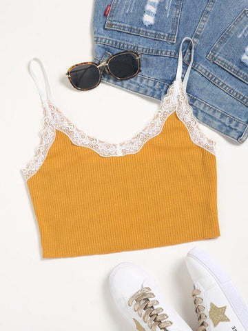 Contrast Lace Crop Cami Top - takostyle