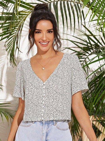 Dalmatian Print Button Through Blouse - takostyle