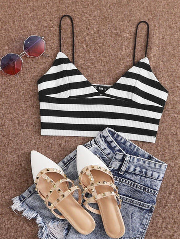 Two Tone Striped Bralette Top - takostyle