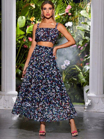 Ditsy Floral Flared Maxi Skirt - takostyle