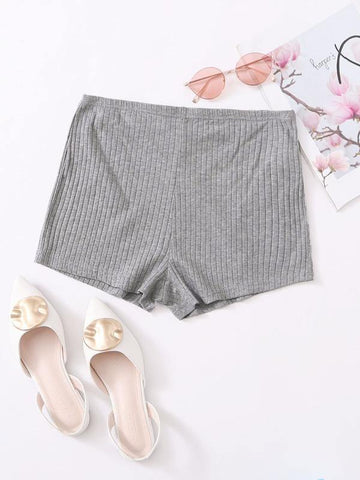 Solid Rib-knit Shorts - takostyle