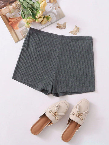 Solid Rib-knit Shorts - takostyle